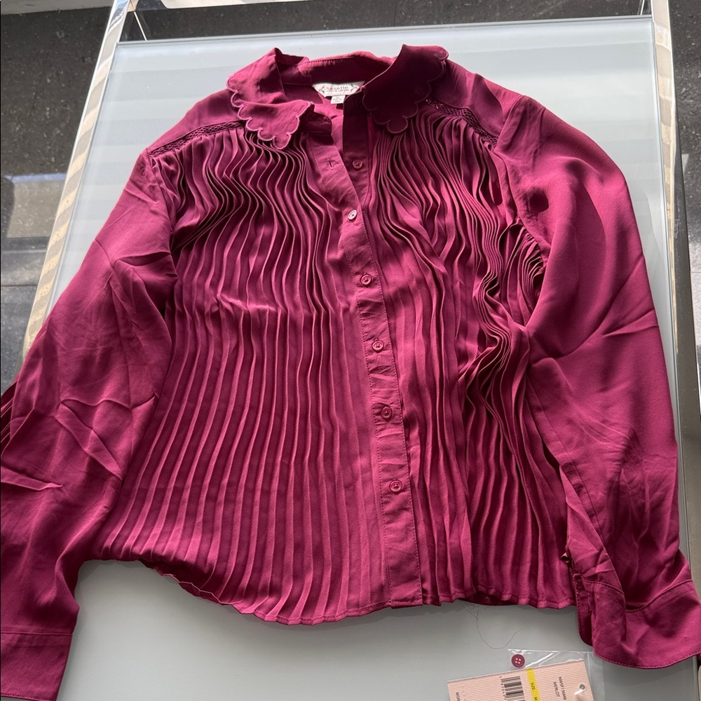 Nanette Lepore Deep Red Pleated Blouse